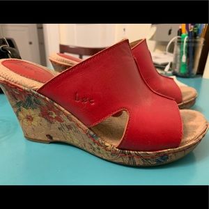 BOC red leather wedge slides